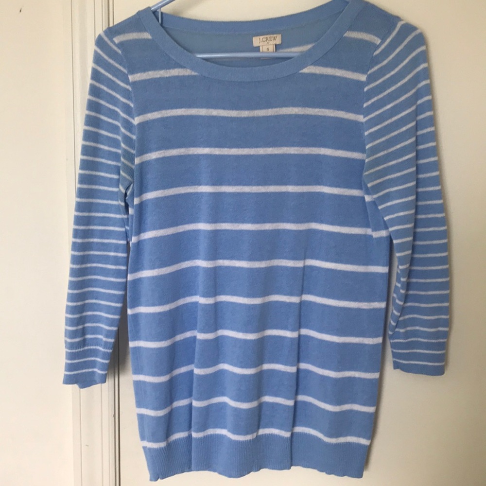J Crew Light Blue White Mixed Stripe Sweater S